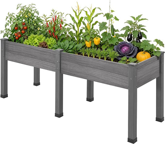 AMERLIFE Raised Garden Bed, 72x24x30 Inches Elevated Wood Planter Box with Bed Liner, Legs, Divider, Drainage Holes, Stand for Backyard, Patio, 350 Lb Capacity - Grey