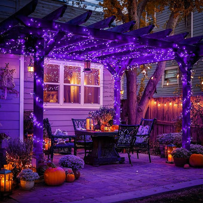 JMEXSUSS 2 Pack Solar Halloween Lights, Total 151FT 400 LED, Purple | Outdoor Waterproof, 8 Modes Solar String Lights for Outside Patio Christmas Tree Garden Yard Halloween Decorations