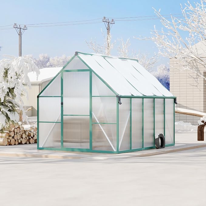 GarveeLife 8X10FT Polycarbonate Greenhouse with Aluminum Frame, Polycarbonate Greenhouse for Outdoors, Greenhouses with Ventilation and Rain Gutter, Aluminum Large Walk-in Greenhouses for Outside