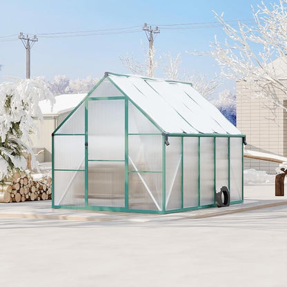 GarveeLife 8X10FT Polycarbonate Greenhouse with Aluminum Frame, Polycarbonate Greenhouse for Outdoors, Greenhouses with Ventilation and Rain Gutter, Aluminum Large Walk-in Greenhouses for Outside