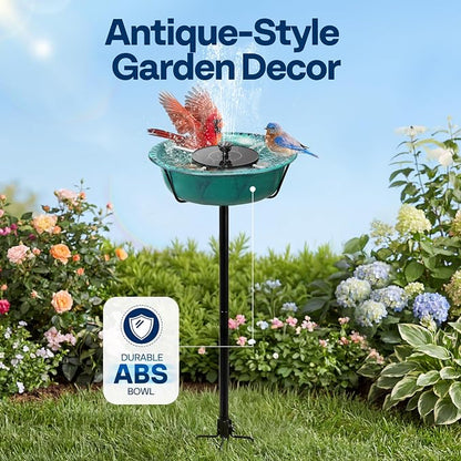 VIVOHOME Bird Bath with Solar Fountain for Outside, Weather-Resistant ABS Birdbath Bowl with Solar Powered Pump, Metal Ground Stake for Outdoor, Garden, 1.45 Gallons, Green