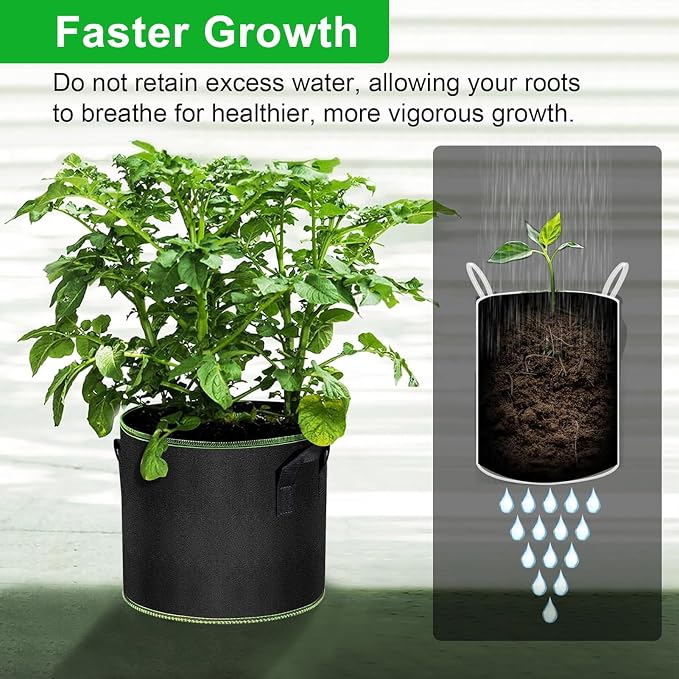 MEKOLIFE 5 Gallon Grow Bags-3 Pack, Thickened Nonwoven Fabric Aeration Planter Bags with Handles, Heavy Duty Vegetable/Flower/Potato Planting Pots for Garden Outdoor