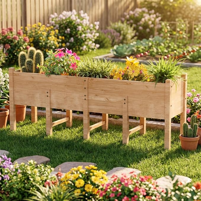 TABU 87x22x32in Raised Garden Bed, Wooden Outdoor Planting Kit, 15In Depth | Ergonomic Elevated Planter Box with Drainage Holes & Legs, Sturdy Structure, for Patio & Backyard Vegetables, Herb, Flower