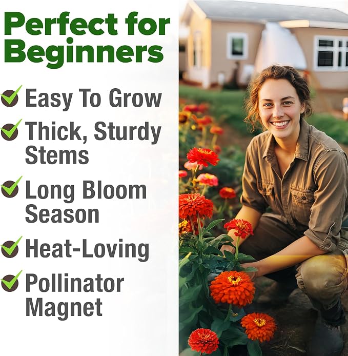 HOME GROWN Will Rogers Zinnia Seeds - 150 Zinnia Flower Seeds for Planting Outdoors - Tall Zinnia Elegans Cut Flowers - Heirloom Non-GMO Zinnia Seeds for 2026