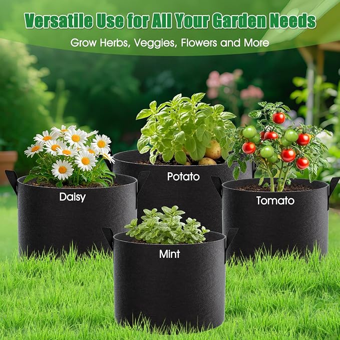 FEED GARDEN 5 Gallon Grow Bags 8 Pack – 300G Thickened Fabric Plant Pots with Reinforced Handles, Breathable Drainage Planters for Vegetables, Flowers & Herbs Indoor Outdoor