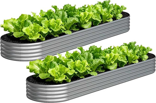 Galvanized Raised Garden Bed Outdoor, 12x2x1ft(2Pack) Metal Heavy Duty Planter Boxes for Gardening, Easy Assemble Bottomless Small Oval Plant Container Kit for Vegetable, Flower, Fruit, Silver
