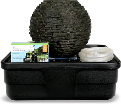 Aquascape Stacked Slate Sphere Water Fountain and Installation Kit for Yard, Landscape, and Garden, Small, 78249