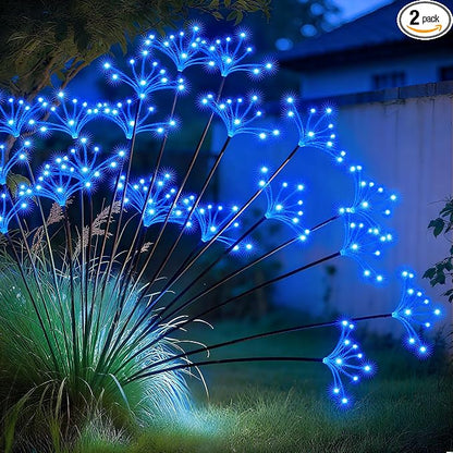 JJGoo Solar Garden Lights, New Upgraded 2 Pack Solar Swaying Starburst Light, Waterproof Fireworks Outdoor Lights, Yard Patio Pathway Decoration, Blue