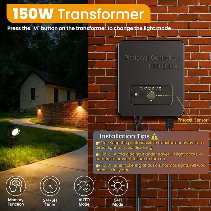 6W Landscape Lighting Kit, Low Voltage Landscape Lights with Transformer 100FT UL-Listed Wire & Connectors, 3000K Waterproof Outdoor Spot Lights for Yard House Tree 12V-24V 12Pack