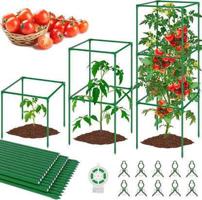 WLLEYAY 3 Pack Tomato Cages, Square Tomato Plant Stakes Support Cages Trellis, 50 * 17 * 17in Heavy Duty Steel Plant Tower Stakes Cucumber Trellis for Garden Climbing Vegetables Flowers Fruits, Bold