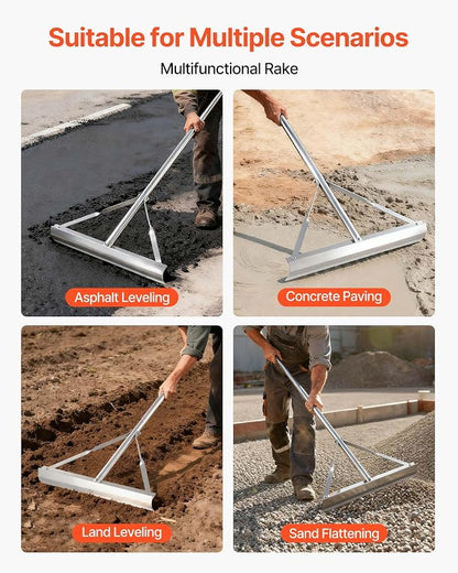 VEVOR Landscape Rake, 60 inch Handle 20 inch Wide Head, Large Heavy Duty Aluminum Landscaping Level, Asphalt Rake Tool for Asphalt & Land Leveling, Concrete Paving, Sand Flattening, No Teeth