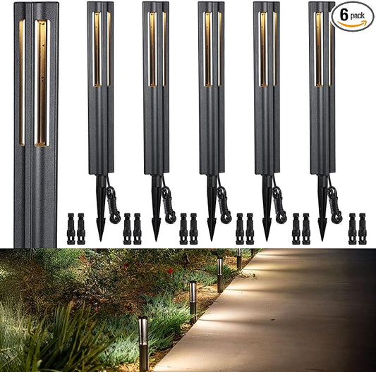 LEONLITE 6-Pack 3W LED Low Voltage Path Lights Aluminum 3000K Black | Landscape Pathway Lights, Outdoor Landscape Lighting for Driveway, Garden, 12-24V AC/DC, ETL, IP65 Waterproof, Warm White