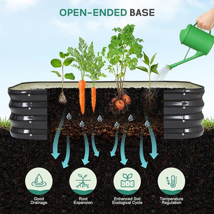 3 in 1 Galvanized Raised Garden Bed - 4x2x1ft (2Packs) Modular Planter Box Outdoor | Metal Raised Bed Kit with Bracing Rods for Gardening Vegetables Flowers Fruits Herbs (Gray)