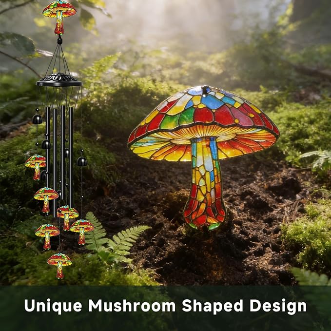 Mushroom Wind Chimes for Outside, Mushroom Gifts for Women/Men/Mother/Father, Metal Windchimes for Birthday/Christmas/Thanksgiving, Panda Decor for Patio, Garden,Yard, Home