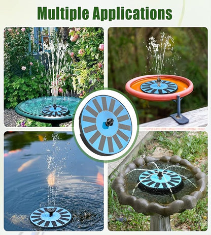 Yzert Solar Fountain Bird Bath Fountains Pump Upgraded 100% Glass Panel, Solar Powered Water Fountain with 8 Nozzles & 4 Fixers for Garden, Pond, Pool, Patio, Outdoor - No Battery Needed (Blue)