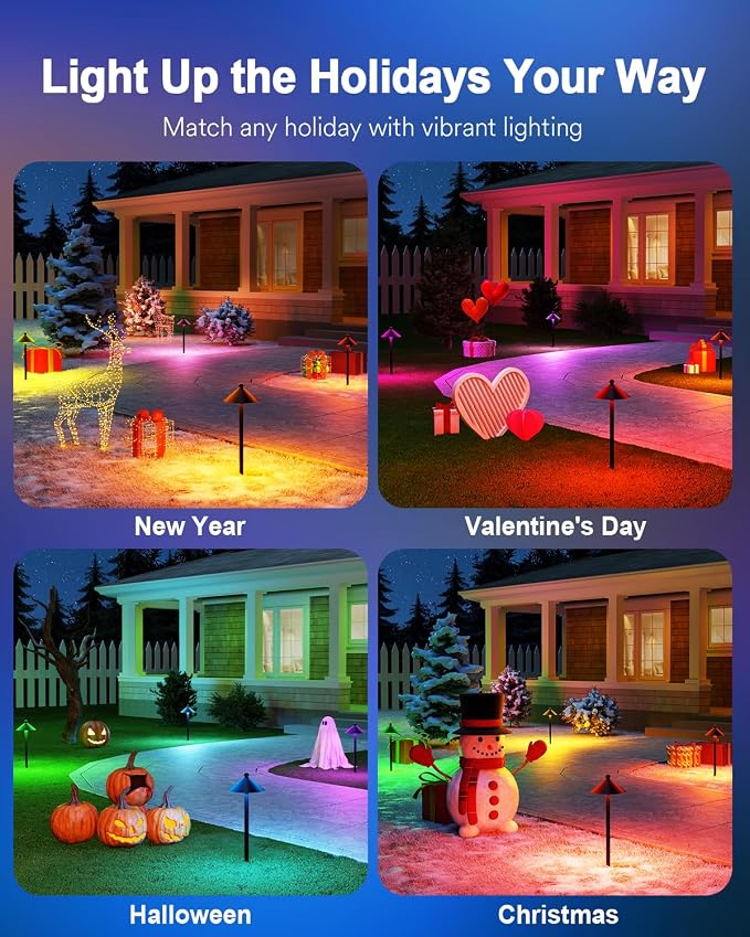 Lumary Smart Low Voltage Landscape Lighting 2000LM, IP65 Waterproof, Timer | DIY RGBAI/Cool/Warm light, 50+ Scenes, Custom Schedules, Works with Alexa/Google Home, Driveway/Pathway Lights, 4 Pack, 24V