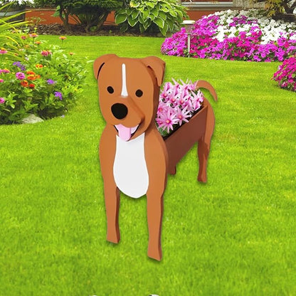 Staffordshire Bull Dog Planter Pots, 9.45 x 5.79 x 13.39 Inches | Dog Flower Pot, Cute Animal Shaped Plant Pot, Gifts for Women & Pet Lovers, Indoor Outdoor Garden Home Office Decor