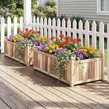 Giantex Acacia Wood Raised Garden Beds Set of 2, 44"x23"x16" Rectangular Planter Box w/Black Liner for Vegetable Flower Herb Fruit, Easy Assembly, Outdoor Planting Bed for Backyard, Garden, Lawn