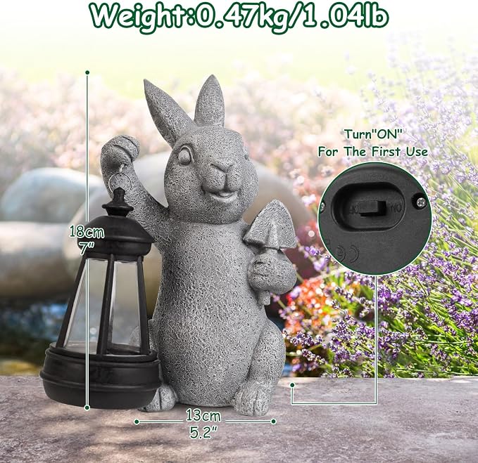 RICHIE Rabbit Statue Garden Ornaments Art Outdoor Decoration with Solar Powered LED Lights Decor for Patio,Balcony,Yard, Mum Birthday Gifts, Garden Gifts for Women, Chrismtas Gifts for Mom Grandma