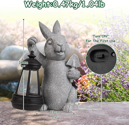 RICHIE Rabbit Statue Garden Ornaments Art Outdoor Decoration with Solar Powered LED Lights Decor for Patio,Balcony,Yard, Mum Birthday Gifts, Garden Gifts for Women, Chrismtas Gifts for Mom Grandma