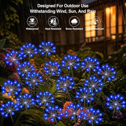 Solar Garden Lights Outdoor, Upgraded Solar Swaying Starburst Light Waterproof with 2 Modes, Solar Fairy Firework Lights for Yard Patio Pathway Flowerbed Balcony Garden Decoration (Blue, 4 Pack)