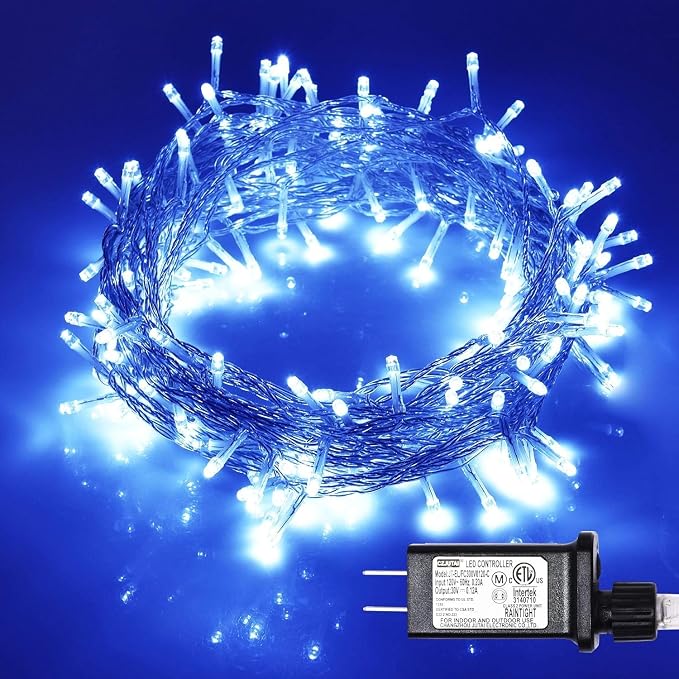 300 LED Blue Outdoor Indoor String Lights, Safety Plug in 8 Modes 108Ft Twinkle Lights,Christmas Tree Wire Fairy Lights for Bedroom, Party Decor(300Led-Blue)
