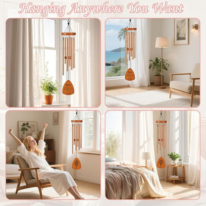 Mom Wind Chimes for Outside, Windchimes with Double Sided Wooden Plaque, Gifts for Mom Garden Patio Decor
