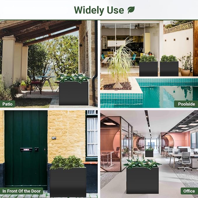 36" Metal Planter Box, Large Rectangular Window Box | with Drainage Holes & Rust-Proof Coating, Modern Outdoor/Indoor Flower Box for Balcony, Patio & Herbs, Black