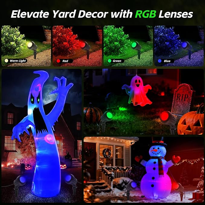 Spotlight Outdoor – 120V Plug-in, 2700K Warm White LED Landscape Spot Lights with RGB 3 Lenses for Yard, Garden, Lawn&Tree Decor, IP67 Waterproof, Perfect for Holidays&Everyday (4 Pack, Black)