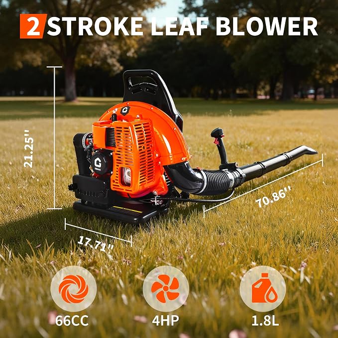 66 CC Backpack Leaf Blower, 880 CFM & 320 MPH | 4-HP 2-Cycle Gas Powered Leaf Blower, for Heavy Duty Lawn Care, Wet Leaf & Debris Clean