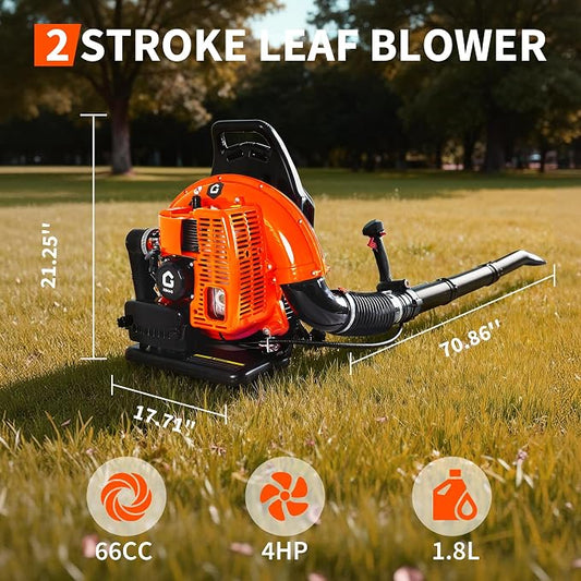 66 CC Backpack Leaf Blower, 880 CFM & 320 MPH | 4-HP 2-Cycle Gas Powered Leaf Blower, for Heavy Duty Lawn Care, Wet Leaf & Debris Clean