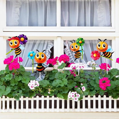 4 PCS Metal Bee Garden Stakes Decorative, ULENDIS Colorful 12.2 Inches Outdoor Bee Garden Decor stakes, Vivid Bee Yard Art Ornaments for Lawn Porch Pathway Patio Plant Pot Flower Bed