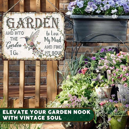 PEACHGARDEN Garden Signs Vintage Metal Sign Into The Garden To Lose My Mind Retro Gardening Poster Yard Wall Art Decor for Patio Greenhouse Backyard Cottage Outdoor 12x16 inch