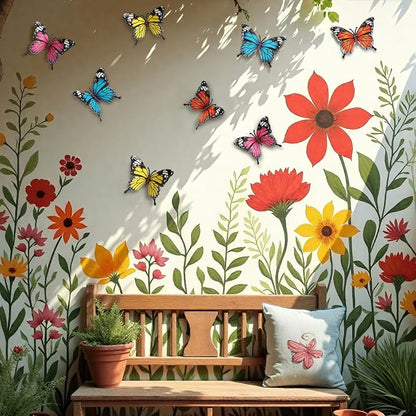 4 Pack Metal Butterfly Decorations, 6.7 in Butterfly Wall Art Sculpture Hanging Decor, Metal Butterflies Outdoor Decor for the Garden, Patio, Fence, Home, and Yard