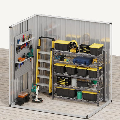 DWVO 6x4ft Metal Outdoor Storage Shed with Window, Lockable Tool Storage Sheds, Steel Garden Sheds with Sloped Roof for Backyard, Patio, Garage, Lawn, Gray + White
