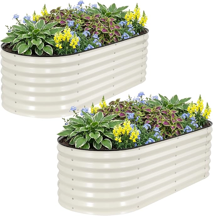 2 Pack 5x2ft Raised Garden Bed for Outdoor Gardening, 17" Tall Planter Raised Beds, 4 in 1 Galvanized Raised Garden Bed for Deep Root Vegetables Flowers Herbs - White