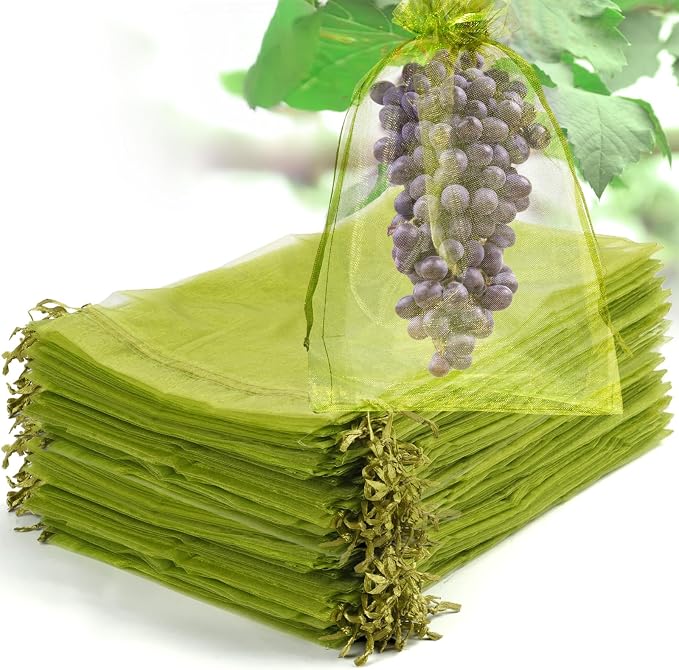 NIUBIER 50 Pcs Fruit Protection Bags, 8×12 in Green Fruit Nets for Fruit Tree, Drawstring Mesh Cover Bags to Protect Vegetables Tomato Strawberry Garden