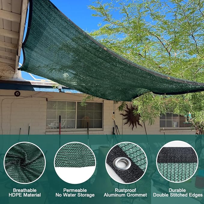 LOVE STORY 6.5x16.5FT 90% Dark Green Garden Shade Cloth, Sun Shade Cover Net Mesh Tarp with Grommets, Sunblock Net for Garden,Greenhouse,Plants and Patio