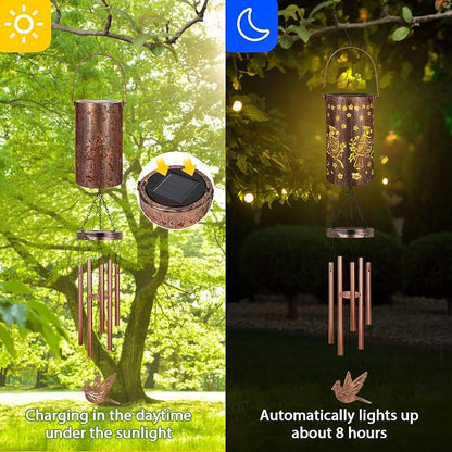 YHmall Cardinal Wind Chimes for Outside, Solar Hanging Lights Windchimes Outdoor Cardinal Gifts for Women, Mom, Memorial Wind Chimes Garden Decor as Gifts for Women