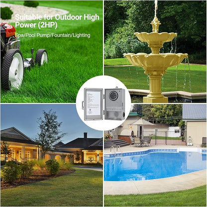 DEWENWILS Pool Pump Timer, Mechanical Timer Box Outdoor, Heavy Duty 2HP 40A 120-277 VAC, 24-Hour Programmable ON/Off Timeable Switch for Water Heater, Pool Pump, ETL Listed | 24-Hour Programmable ON/Off Timeable Switch, Heavy Duty, Works for Water Heat...