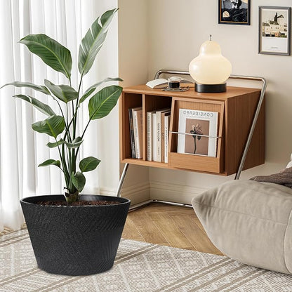 18 inch Big Plant Pots, 2 Pack Large Round Planters for Outdoor Plants, Porch, Patio, Backyard, Durable Plastic Flower Pots, Modern Décor for Tall Plants, Flowers, Black