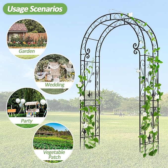 Garden Abor - 88"(H)*51"(L), Sturdy Metal Garden Arch with Rust-Resistant Finish, Trellis for Climbing Plants Outdoor, Ideal as Wedding Arches for Ceremony（20MM Pipe）