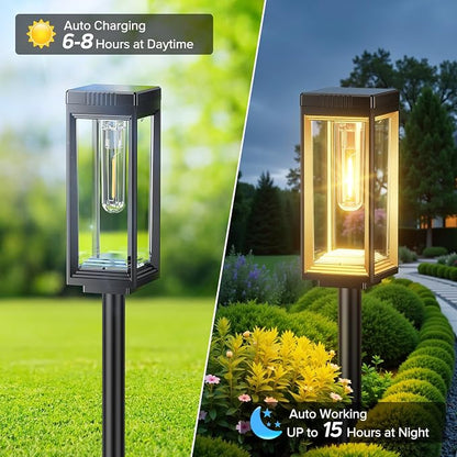 LETMY Solar Pathway Lights Outdoor, 4 Pack IP65 Waterproof Solar Path Lights with Auto On/Off, Bright Garden Lights for Landscape, Patio, Driveway & Yard