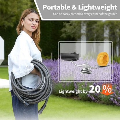 Garden Hose 75ft x 5/8",Flexible Water Hose,Lightweight Braided Hose with Swivel Handle,Leak-Free Connections, Male to Female Fittings, Kink Resistant Durable Hybrid Hose,Grey