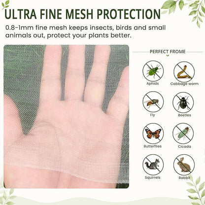 8x12Ft Garden Netting, Fine Mesh Insect Netting for Plant Protection, Mosquito Bug Bird Barrier Mesh Cover for Vegetables Fruits Flowers Raised Beds