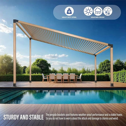 15° Pergola Bracket, 75° Corner 3-Way Pergola Right Angle Bracket with Post Base, Raised Wood Bracket for 4"x4" (Inner Dimensions: 3.5"x3.5") Wooden Beam, Pergola, Garden, Gazebo,... (Set 8)