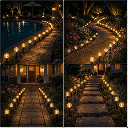 SyouHome Solar Garden Lights Outdoor, 60 LEDs 43FT Solar Pathway Lights | 2 Pack/8 Lighting Modes/Waterproof Garden Decor for Yard Patio Walkway Driveway Pathway (Warm White)