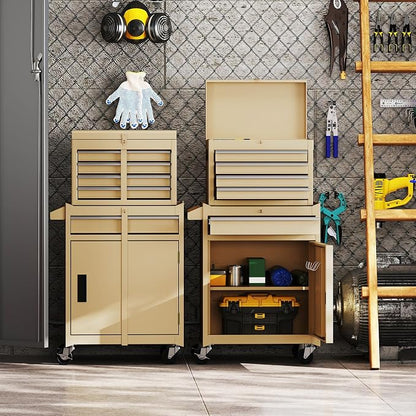 Goplus Tool Chest, 5 Drawers Rolling Tool Cabinet with Detachable Top Toolbox, Universal Lockable Wheels, Lock Bar, Protective Liner & Tool Rack, Metal Tool Storage Cart, Tool Box for Garage Workshop