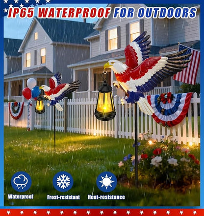 Solar Lights Outdoor Waterproof Eagle Garden Decor,2 Packs 29.9in Metal Eagle with Solar Lights,250th Anniversary America Eagle Patriotic Decorations,Decorative Garden Stakes for Yard Art Patio Porch