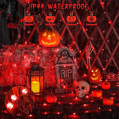 JMEXSUSS 2 Pack Solar Halloween Lights Outdoor, Total 400 LED 151FT, Red | Outdoor Waterproof, 8 Modes Solar Christmas String Lights for Outside Patio Yard Garden Tree Christmas Halloween Decorations